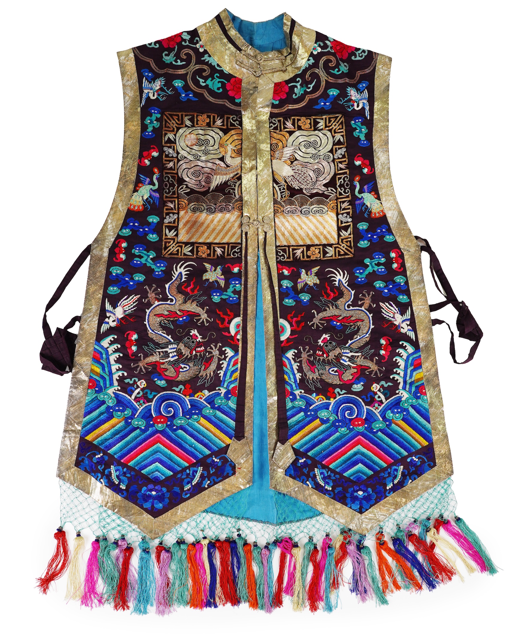 A Chinese embroidered silk vest, xiapei, early 20th century